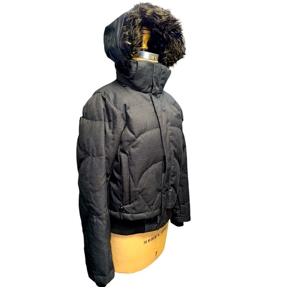 North Face Hooded Gray Quilted Puffer Elastic Waist Down Jacket Coat Size Small - Picture 1 of 13
